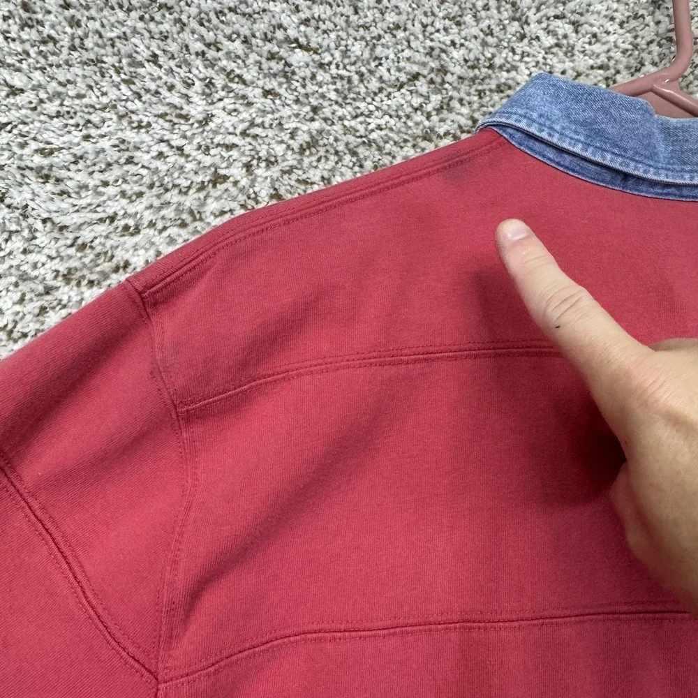 Vintage 90s Polo Ralph Lauren Polo Shirt Men's Size Large Red Denim Collar Rugby